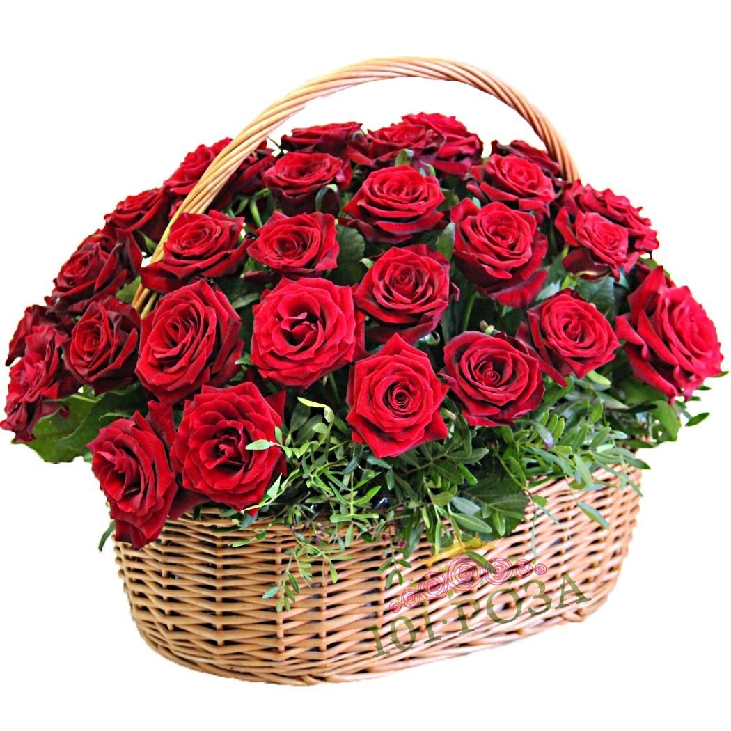 Красные розы в корзине