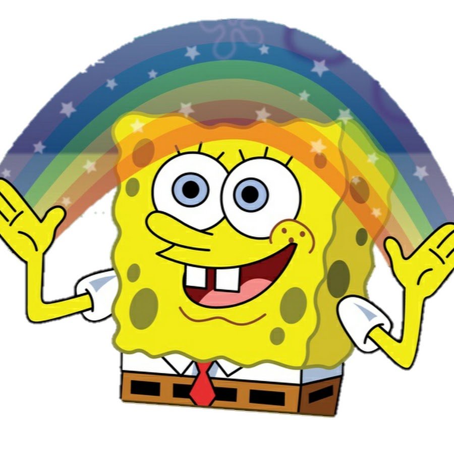 Губка Боб с радугой в руках