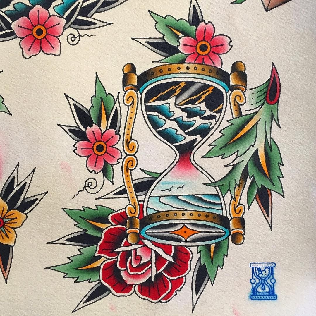 Тату песочные часы Олд скул