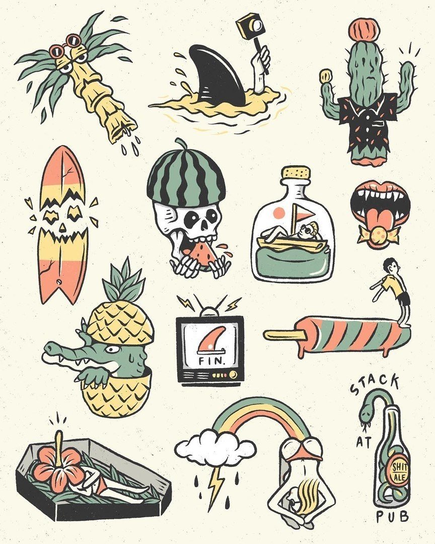 Тату Олд скул небольшие