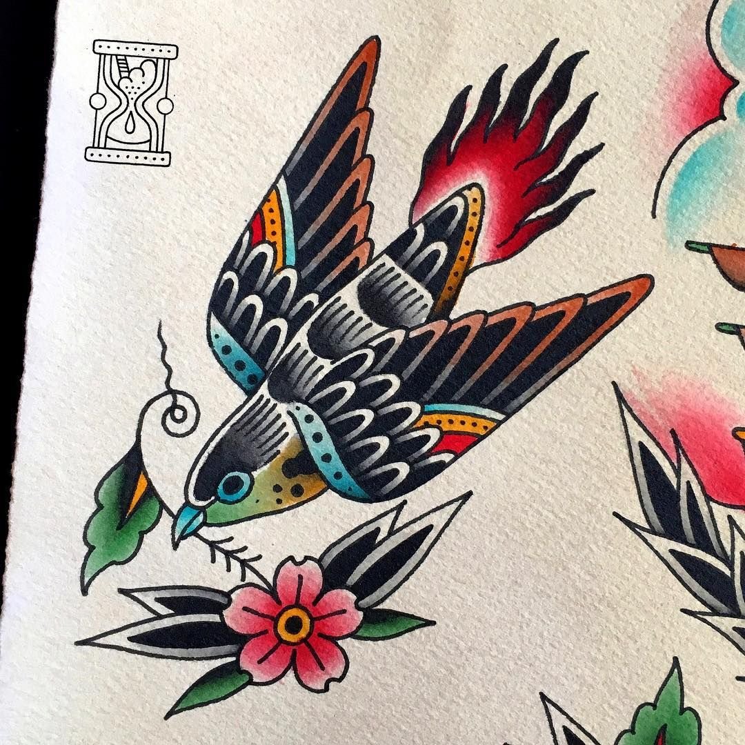 Тату птица Олд скул