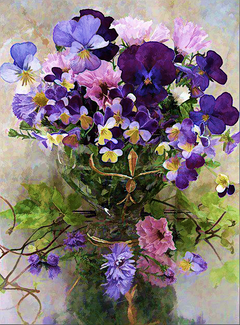 Сирень и Анютины глазки