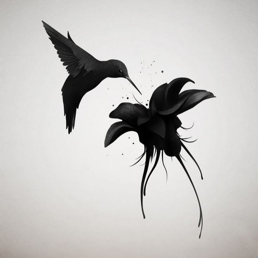Тату Колибри черно белая
