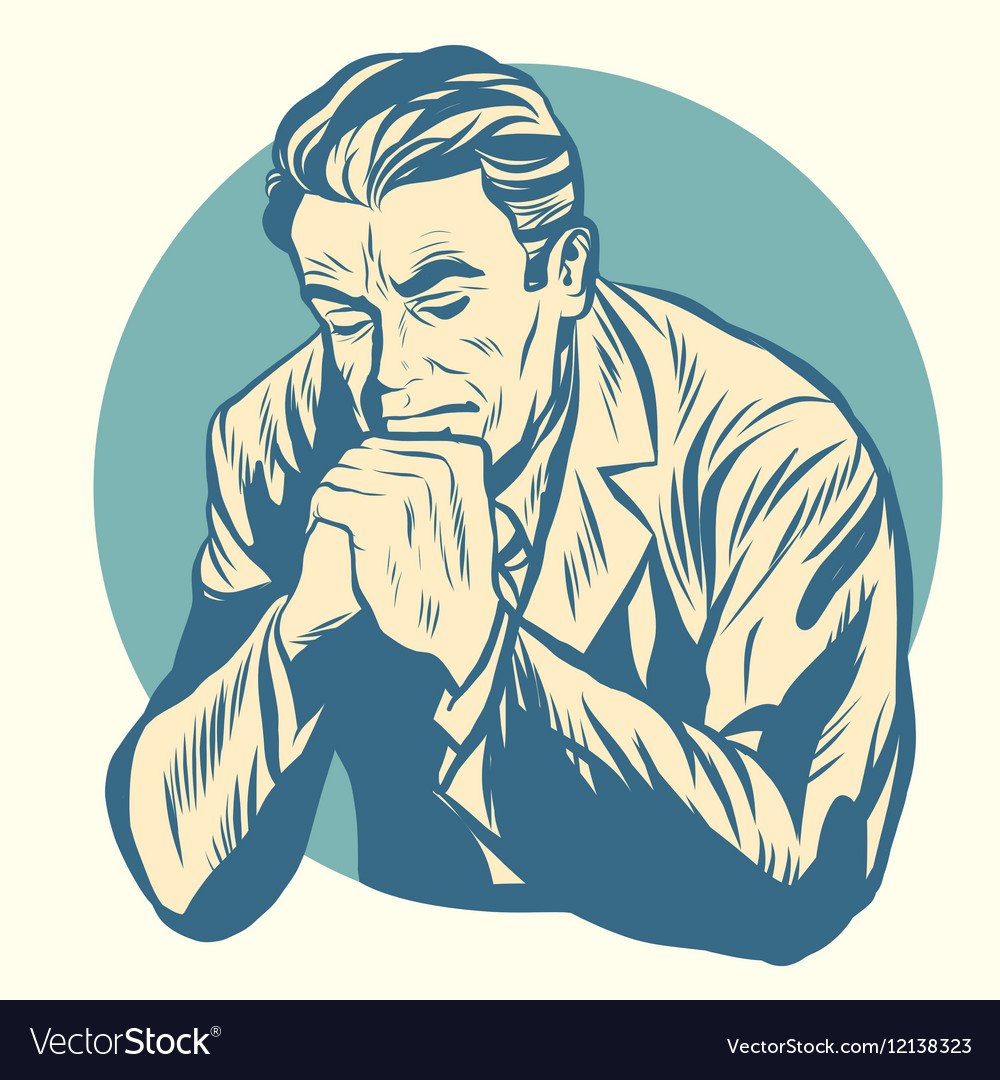 Человек в раздумьях рисованный