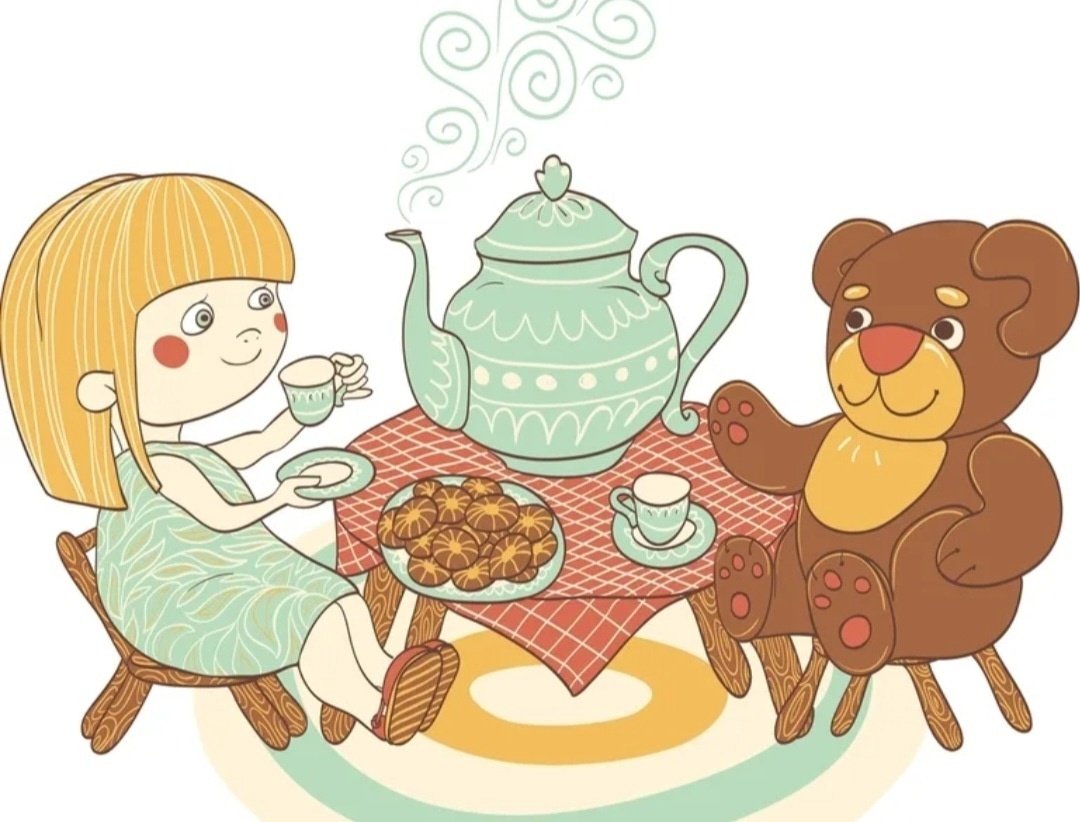 Мультяшка пьет чай