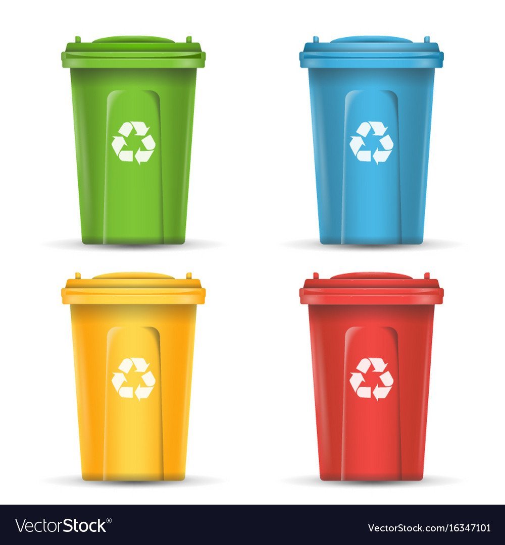 Мусорные баки на белом фоне
