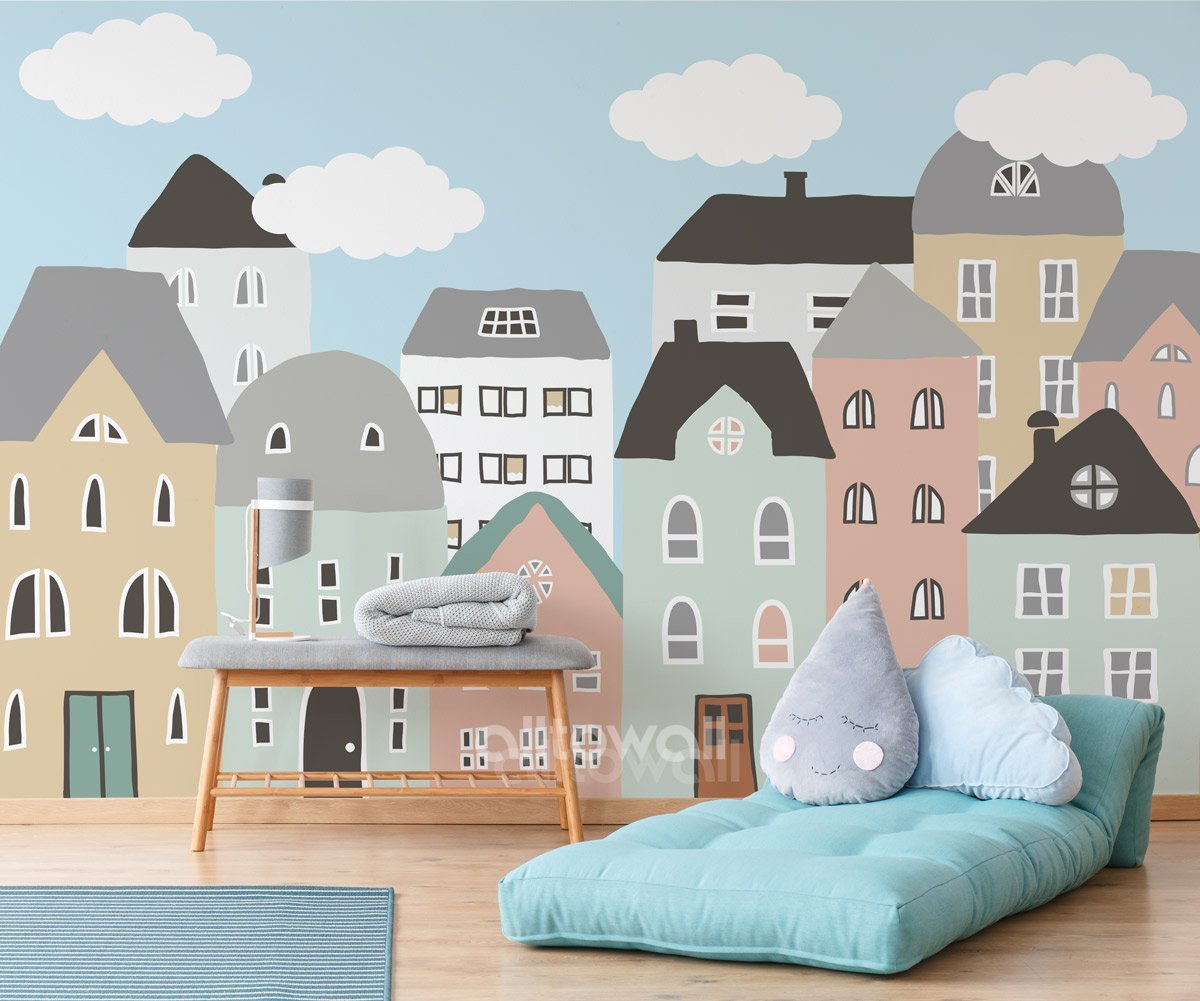 Домики на стене в детской