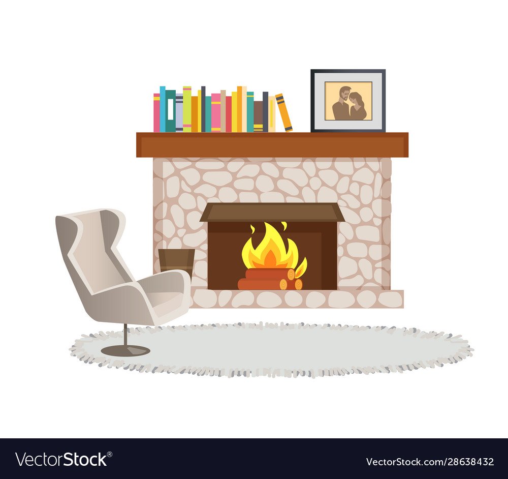 Камин акварель