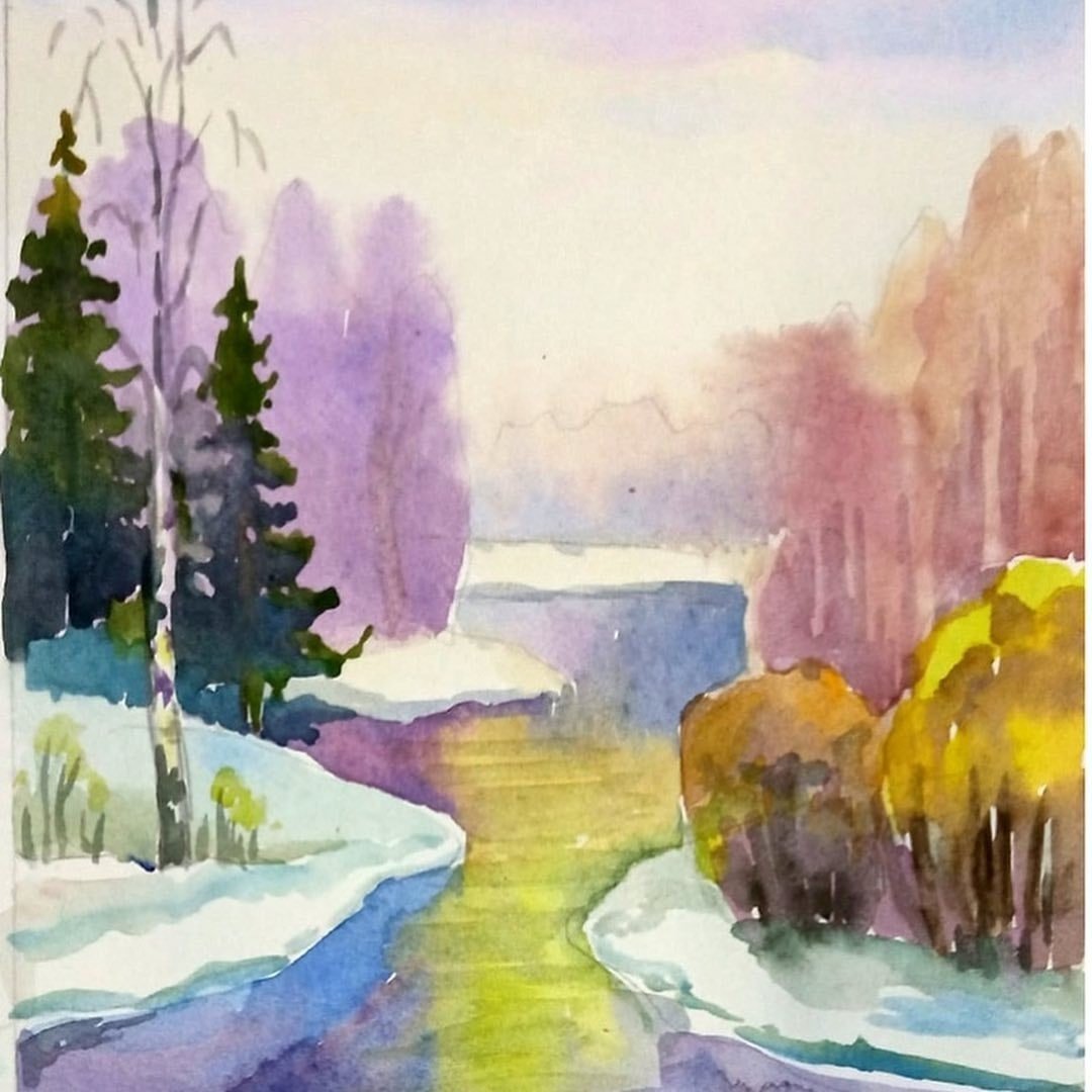 Весенний сад акварель