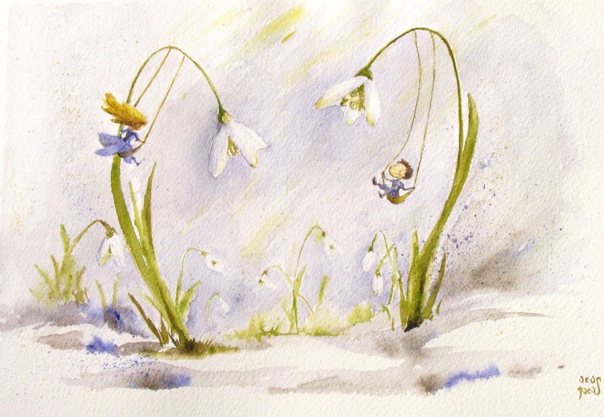 Подснежники акварель Манухов