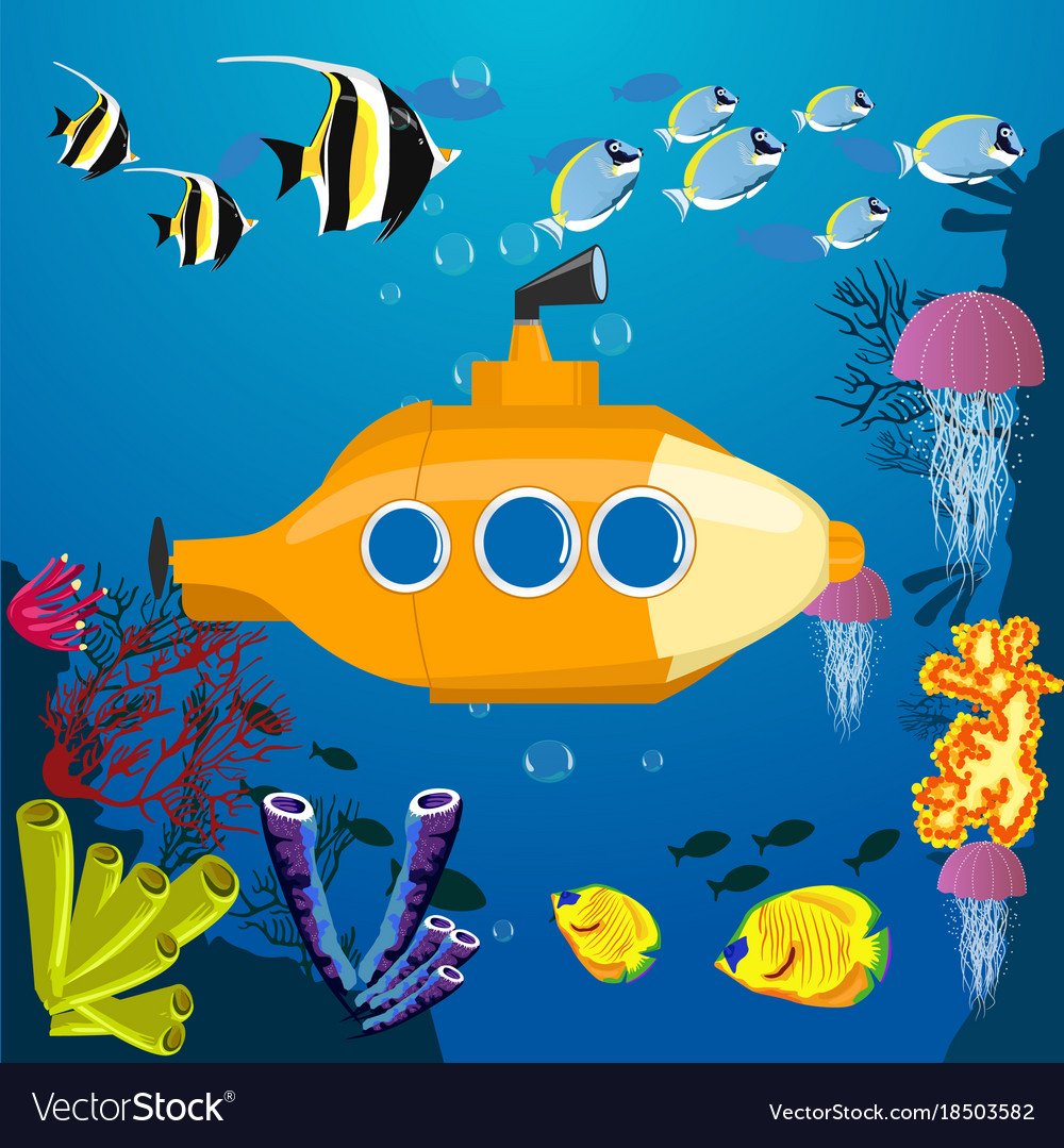 Подводная лодка на прозрачном фоне