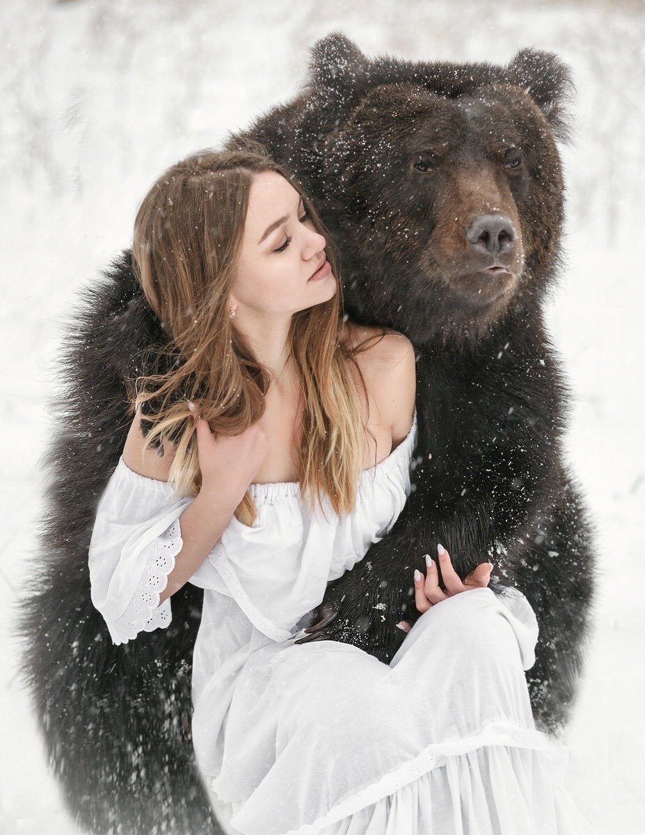 Ласковый медведь и девушка