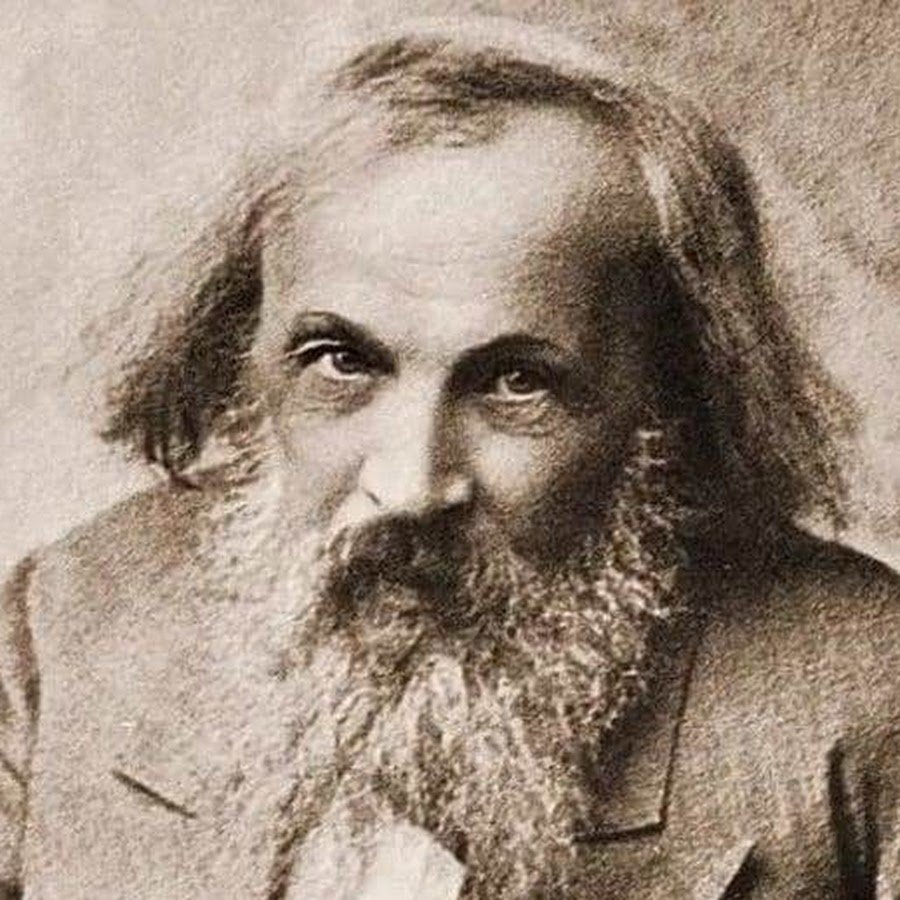 Менделеев на фоне периодической системы
