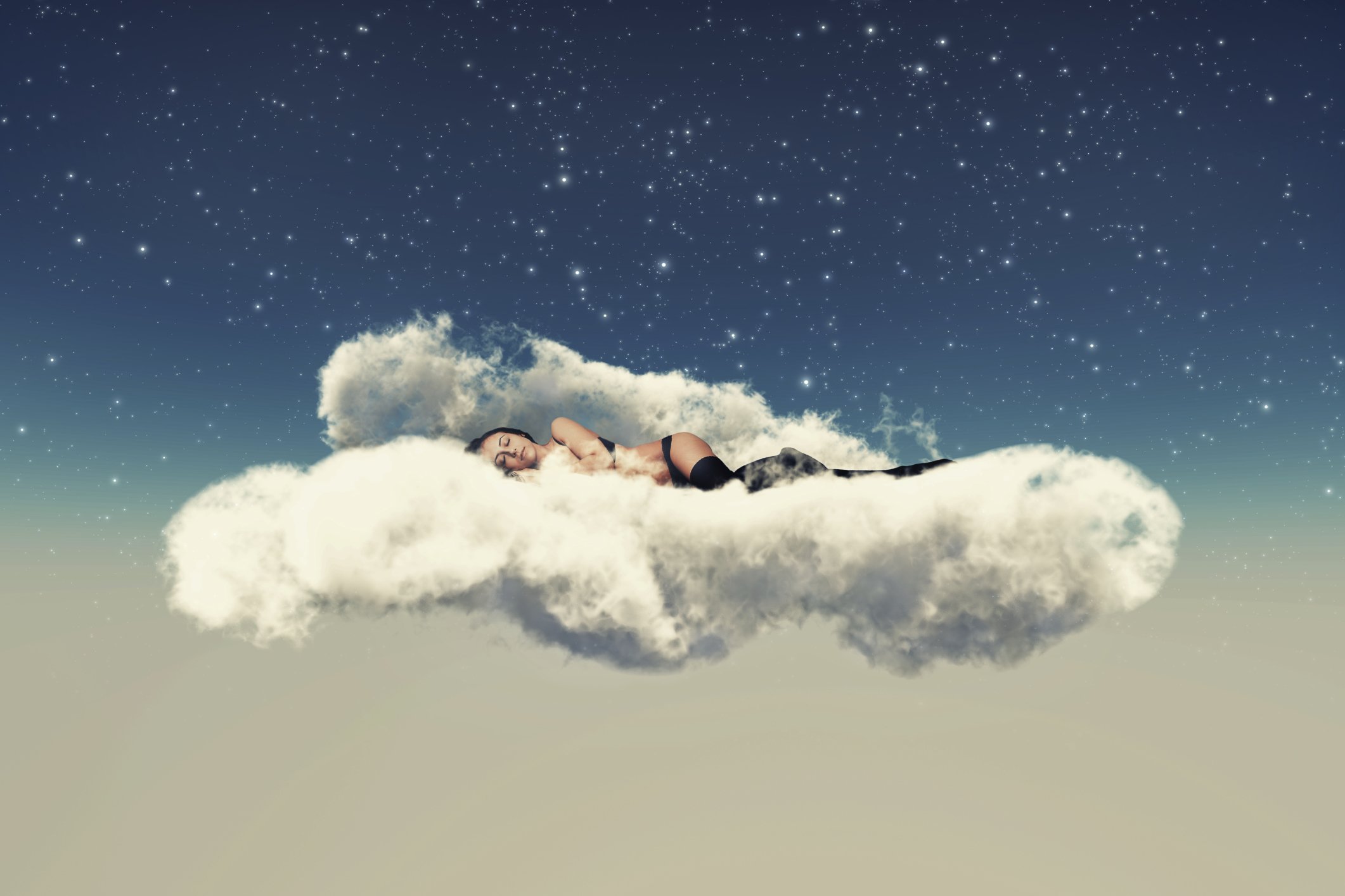 Снятся горы во сне. Девушка лежит на облаках. Лежит на облаке. Человек на облаке.