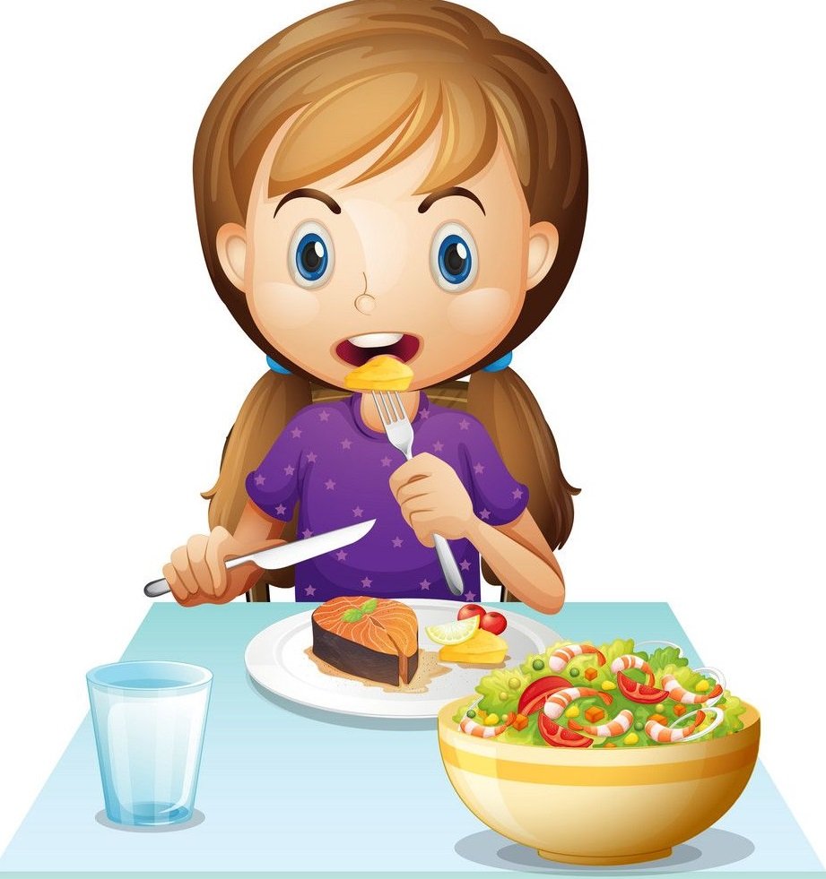 Девочка завтракает мультяшка