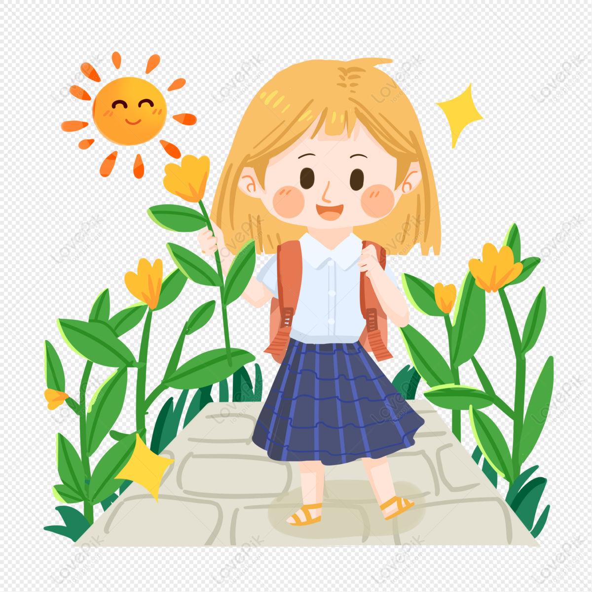 Маленькая девочка идет в школу изображение