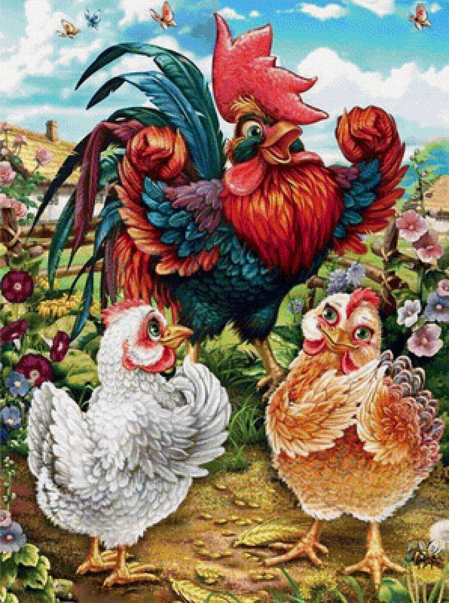 Петух курица цыпленок