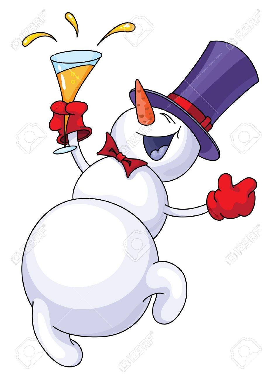 Снеговик акварель