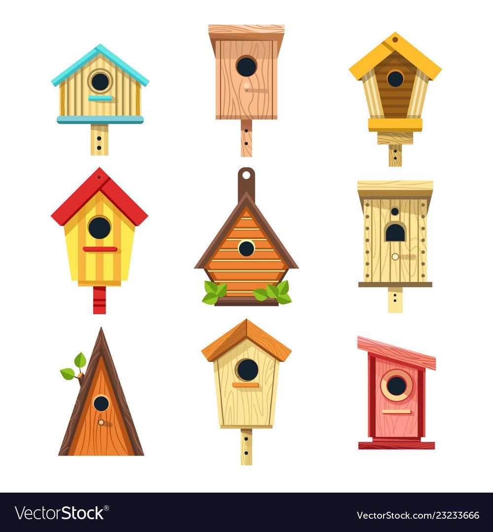 Вектор разноцветные домики птички