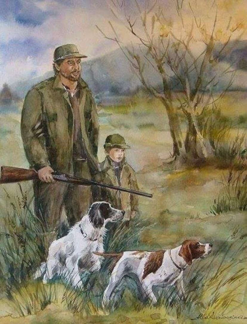 Картина охотник с собакой