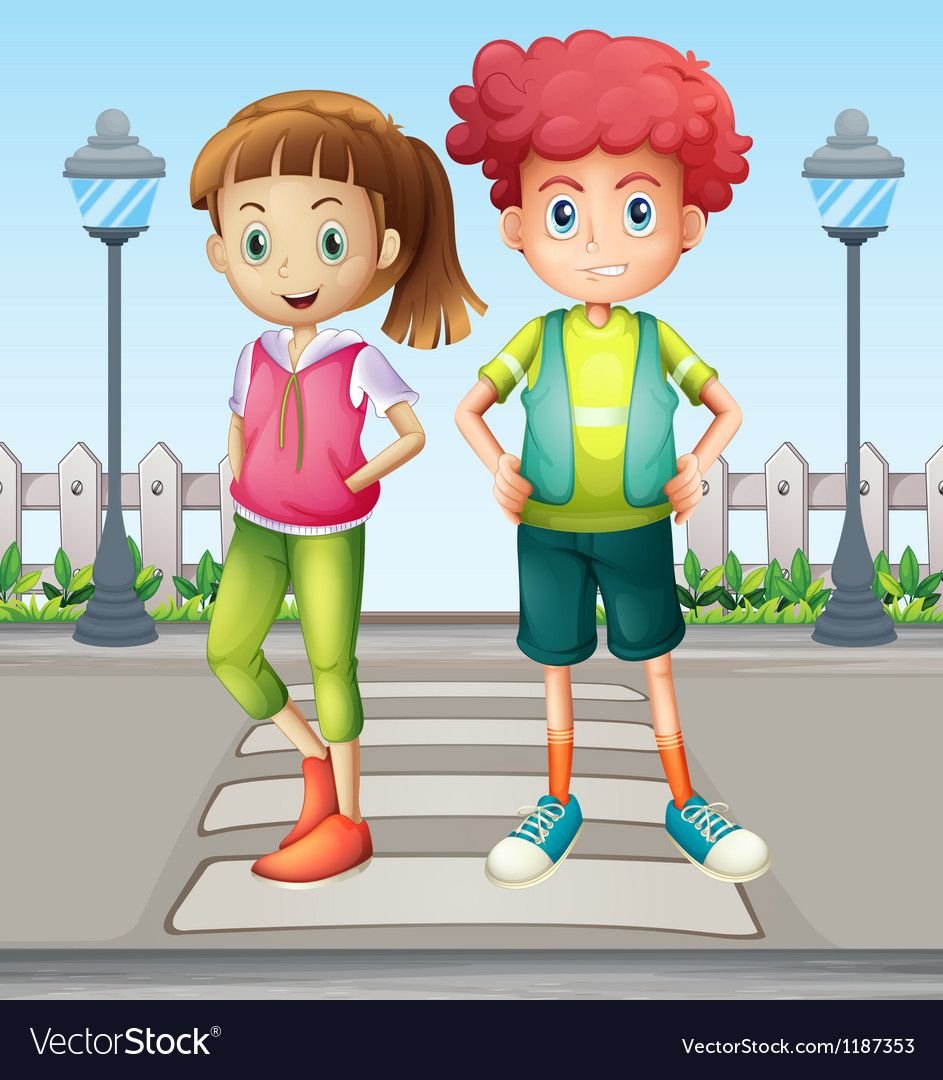 Мальчик и девочка переходят дорогу