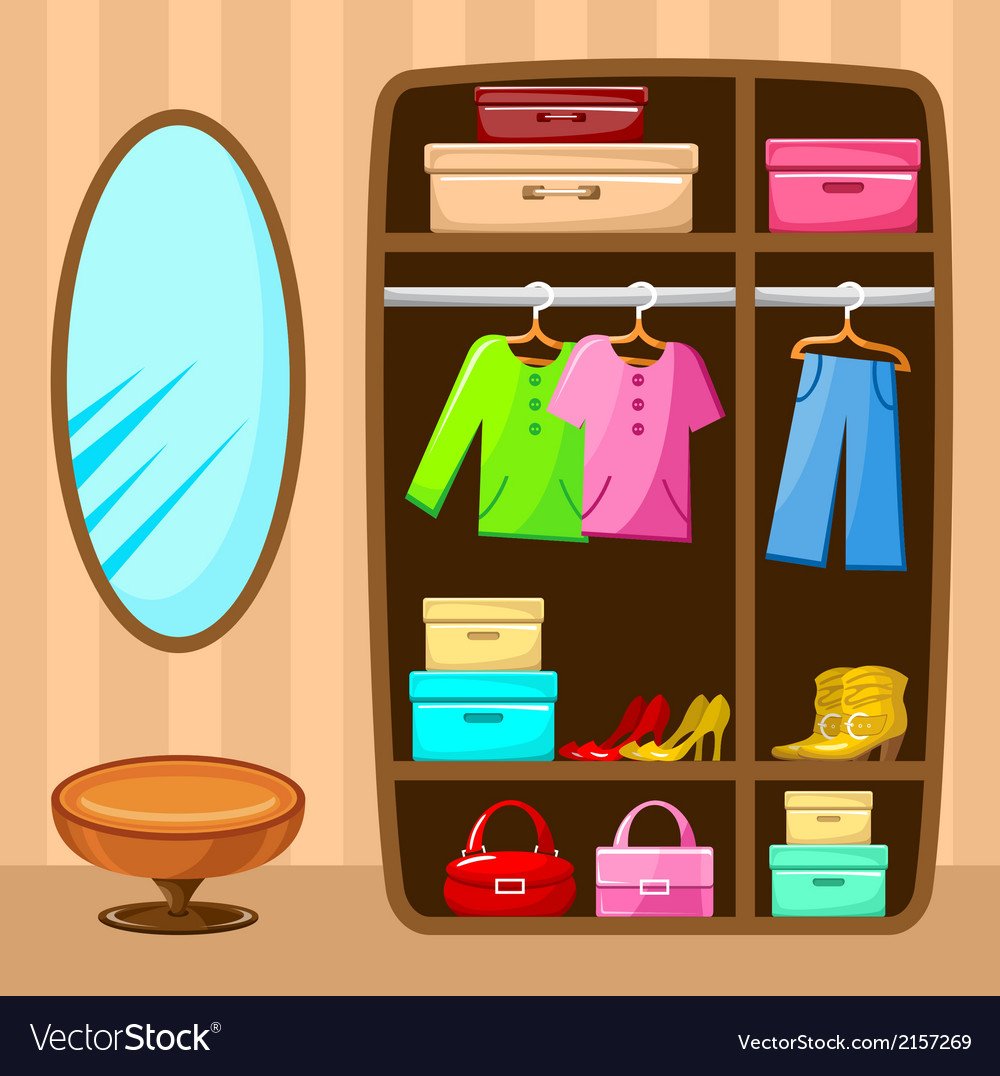 Шкаф открытый с вещами для детей