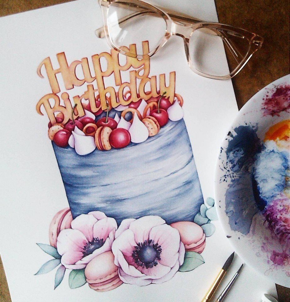 Торт акварель