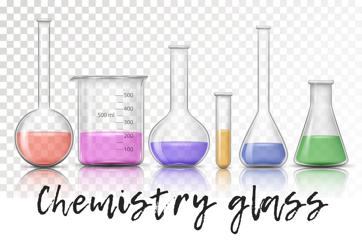 Пробирки колбы и химический стакан