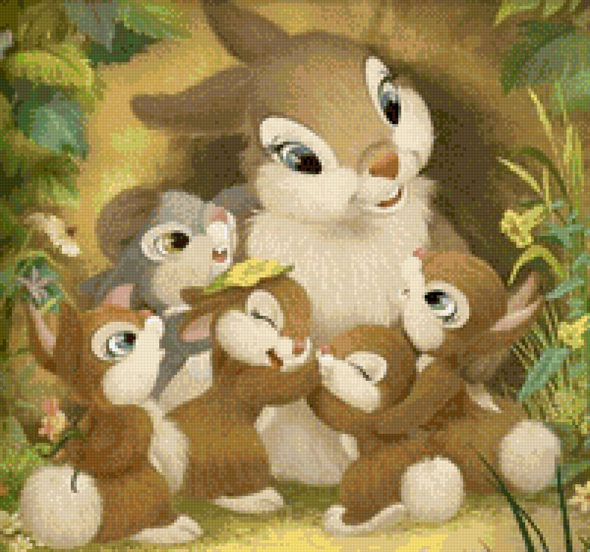 Зайчиха с зайчатами для детей