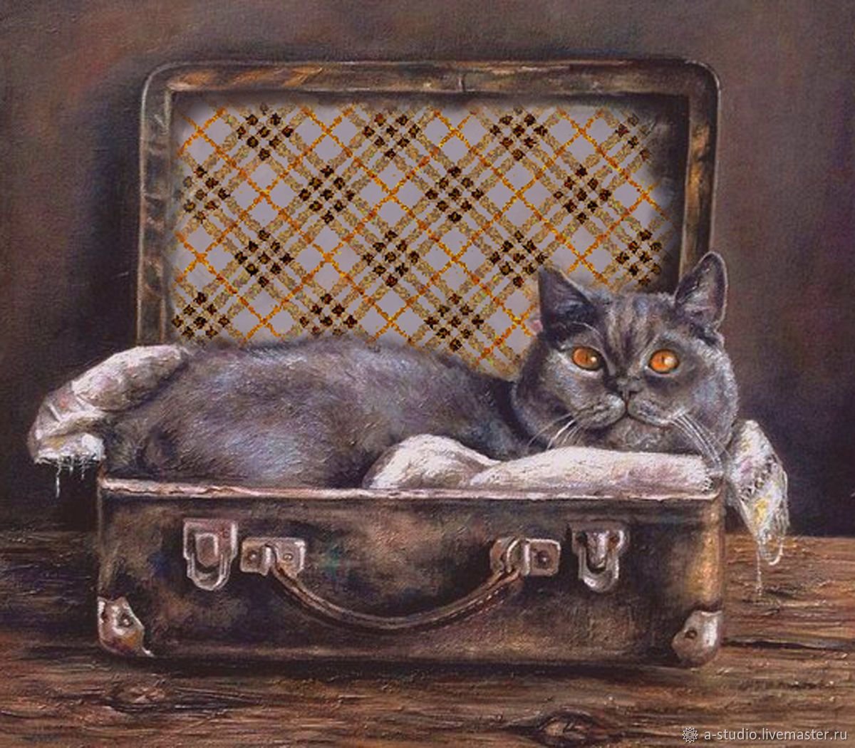 Арт кот с чемоданом арт