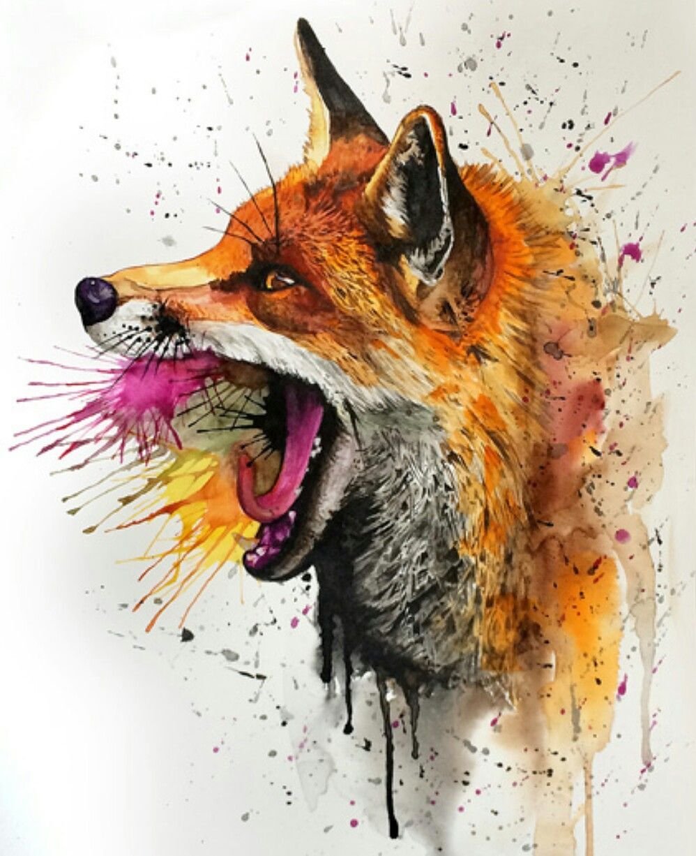 Лиса с открытой пастью рисунок