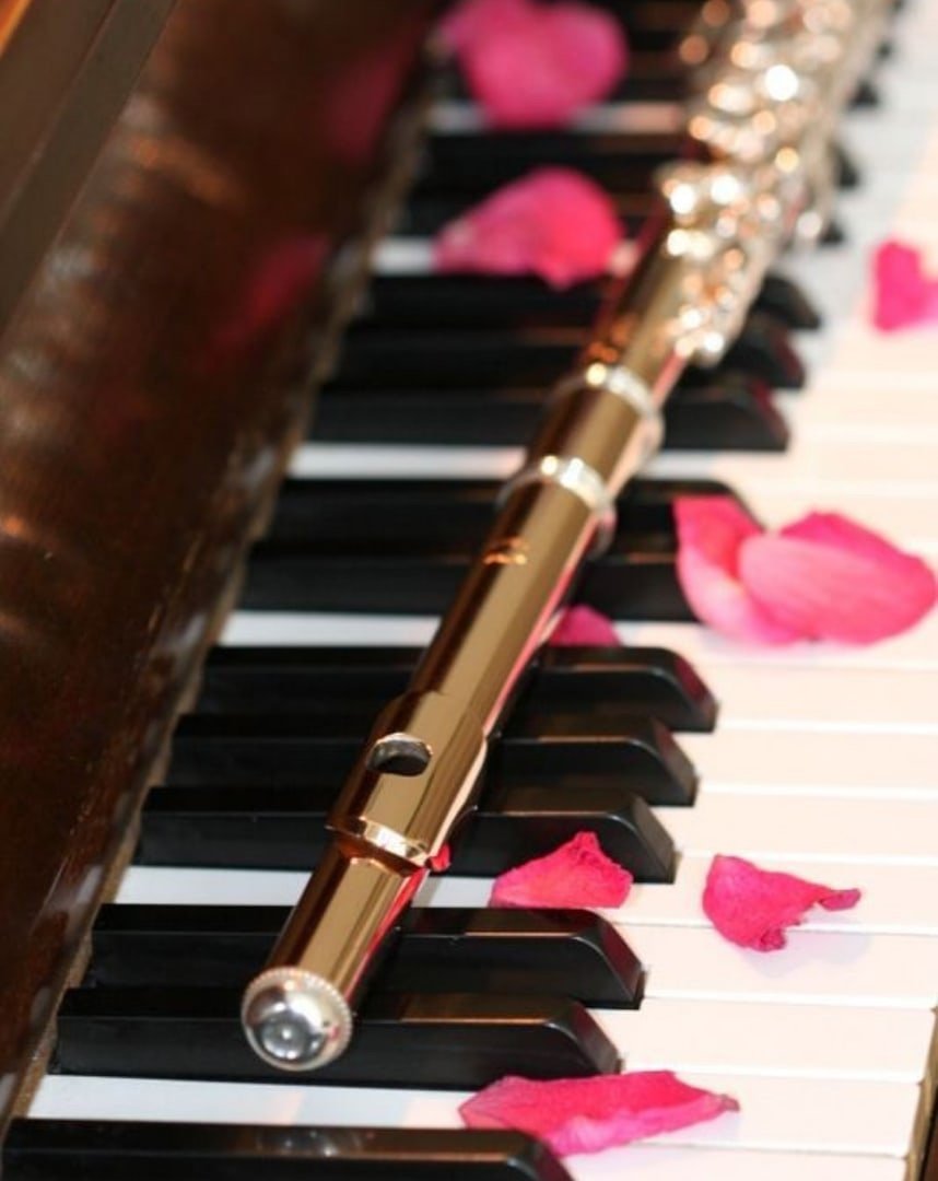 Флейта в цветах. Флейта и фортепиано. Флейта на рояле. Флейта пианино. Красивая флейта.