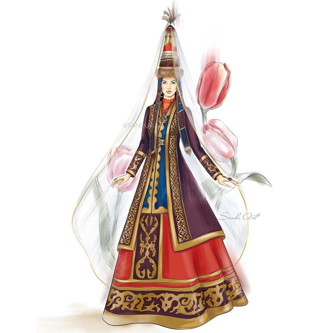 Девушка в национальном казахском костюме вектор