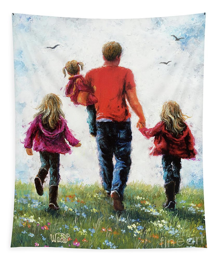 Отец с двумя дочками рисунок