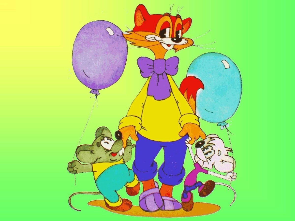 Кот Леопольд на велосипеде