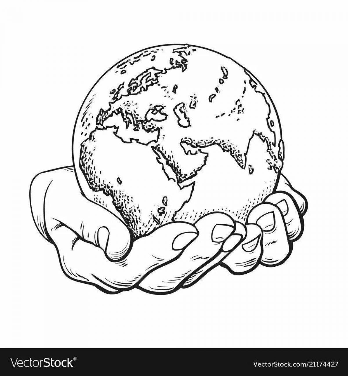 Планета в руках раскраска