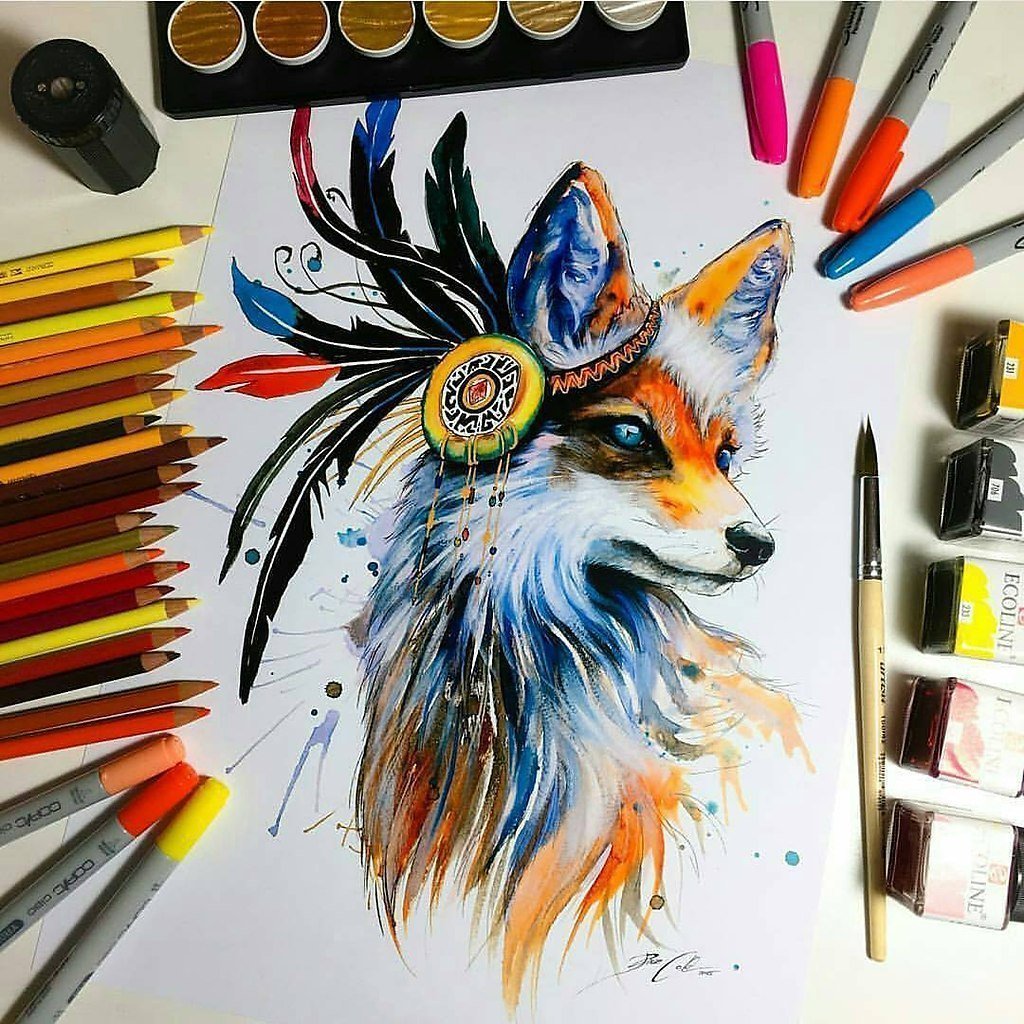 Лисенок рисунок для срисовки