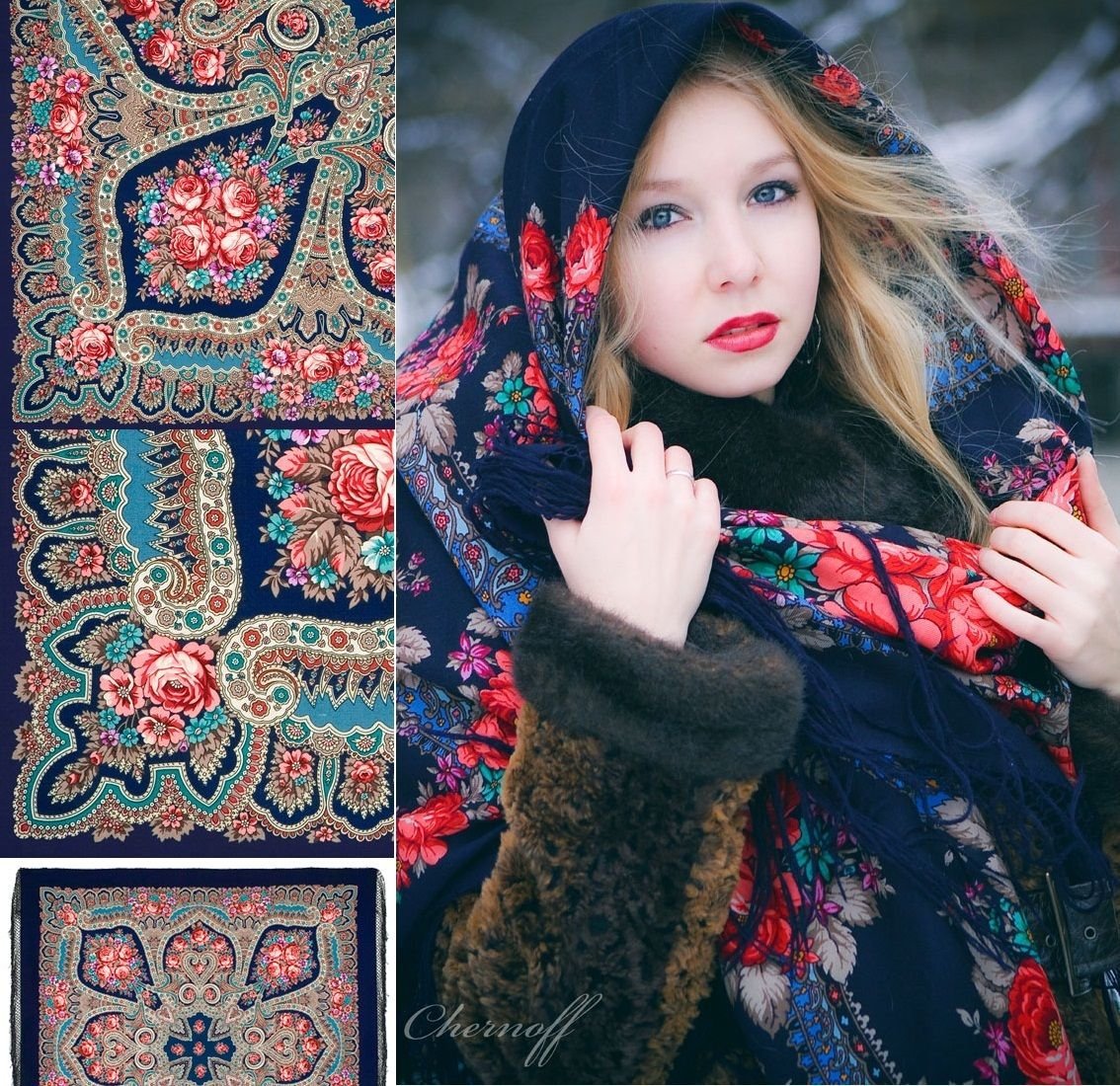 Девушка в павловопосадском платке