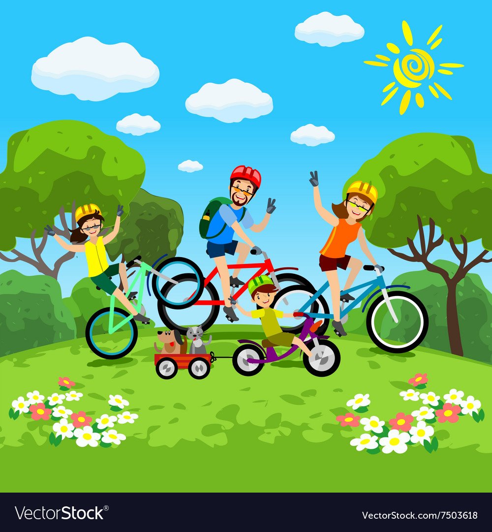 Семейные прогулки на велосипеде мультяшные