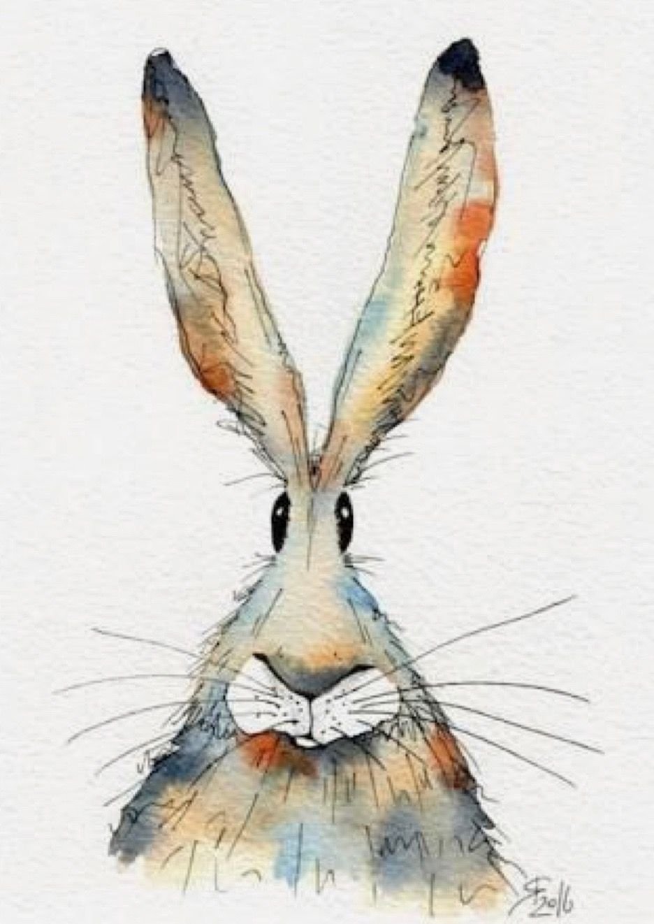 Смешной кролик акварель