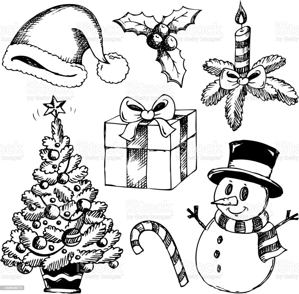 Новогодние элементы черно белые