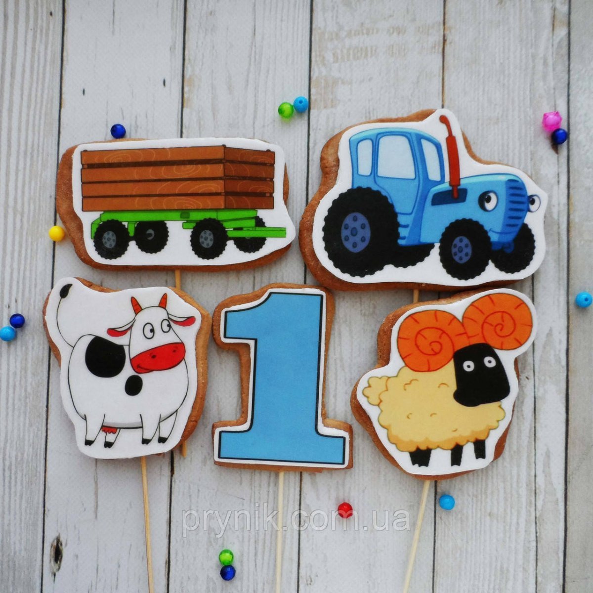 Синий трактор с прицепом картинка