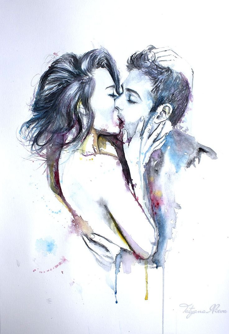 Влюбленные акварель