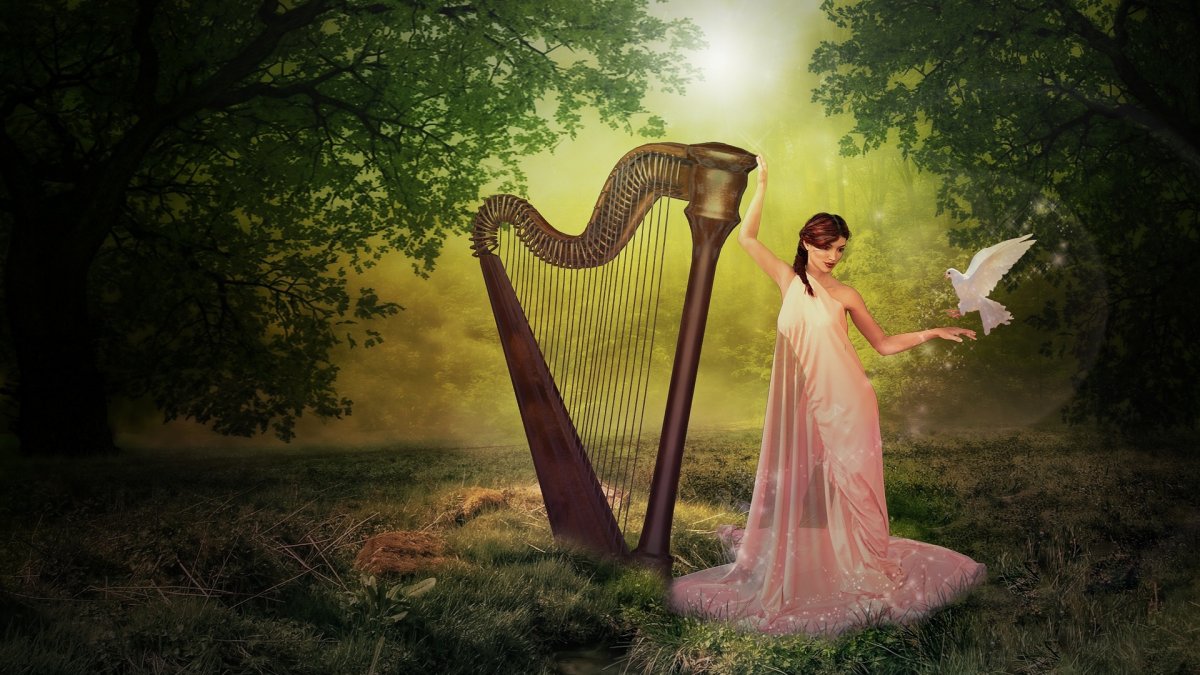 Красивая арфистка