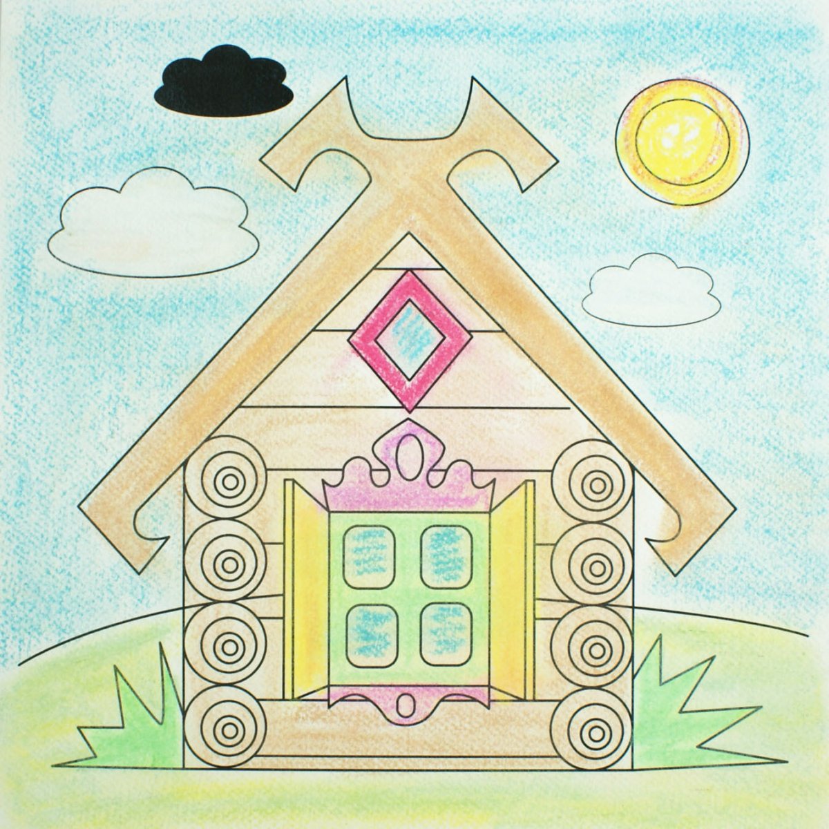 Домик с вывеской рисунок