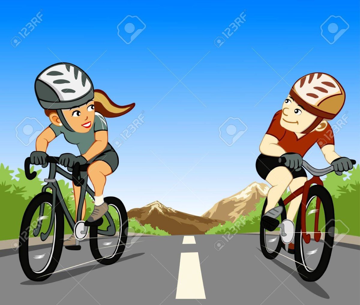 Велосипедист на дороге мультяшка