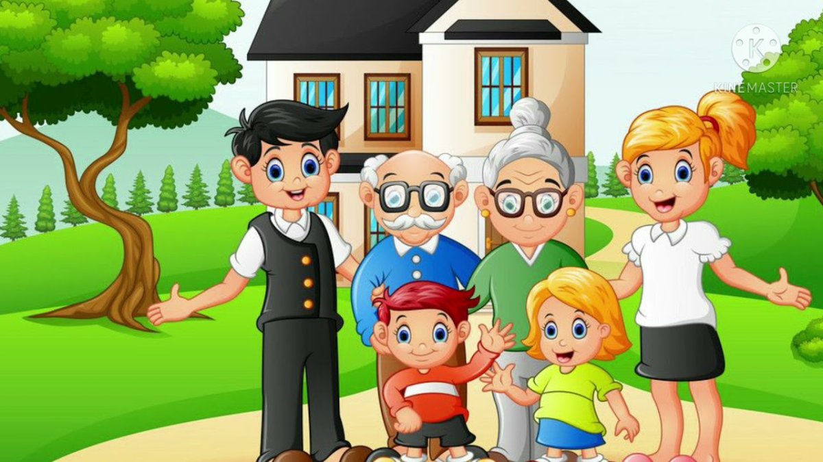 Мультяшный домик с семьей