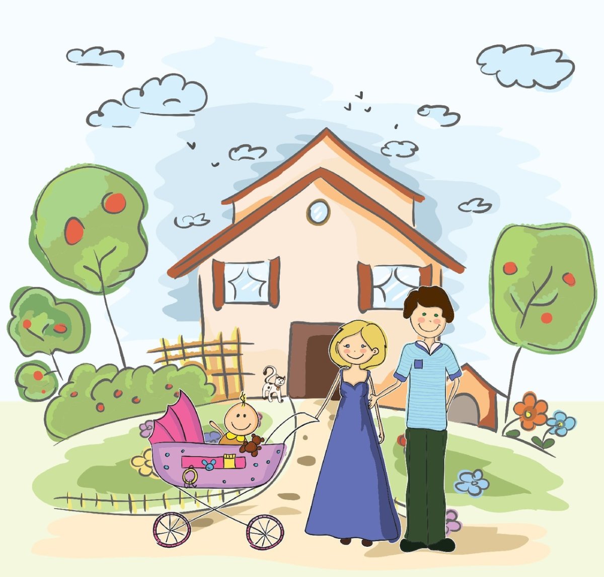 Рисование дом семья