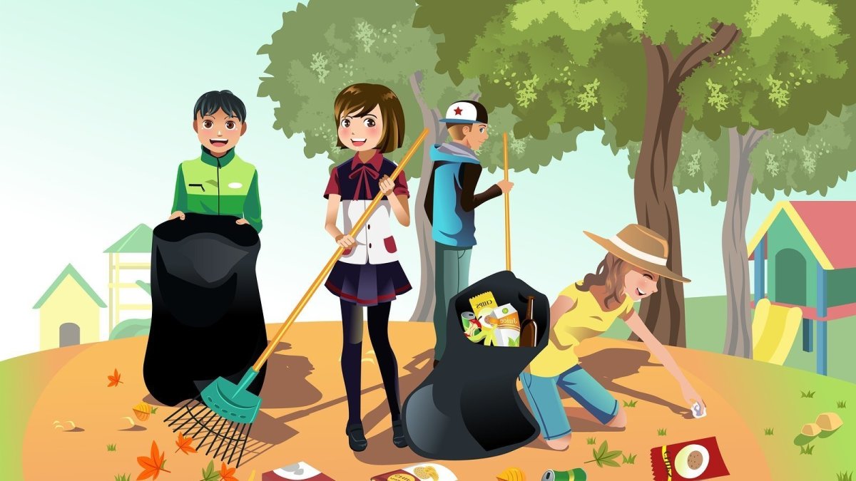 Дети убирают мусор