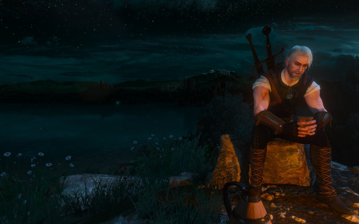 Ведьмак 3 Дикая охота Геральт медитирует у костра